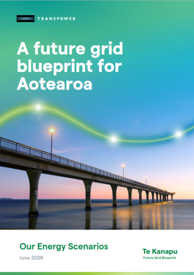 The front cover of the report showing a bridge and bright line that represents electricity flowing