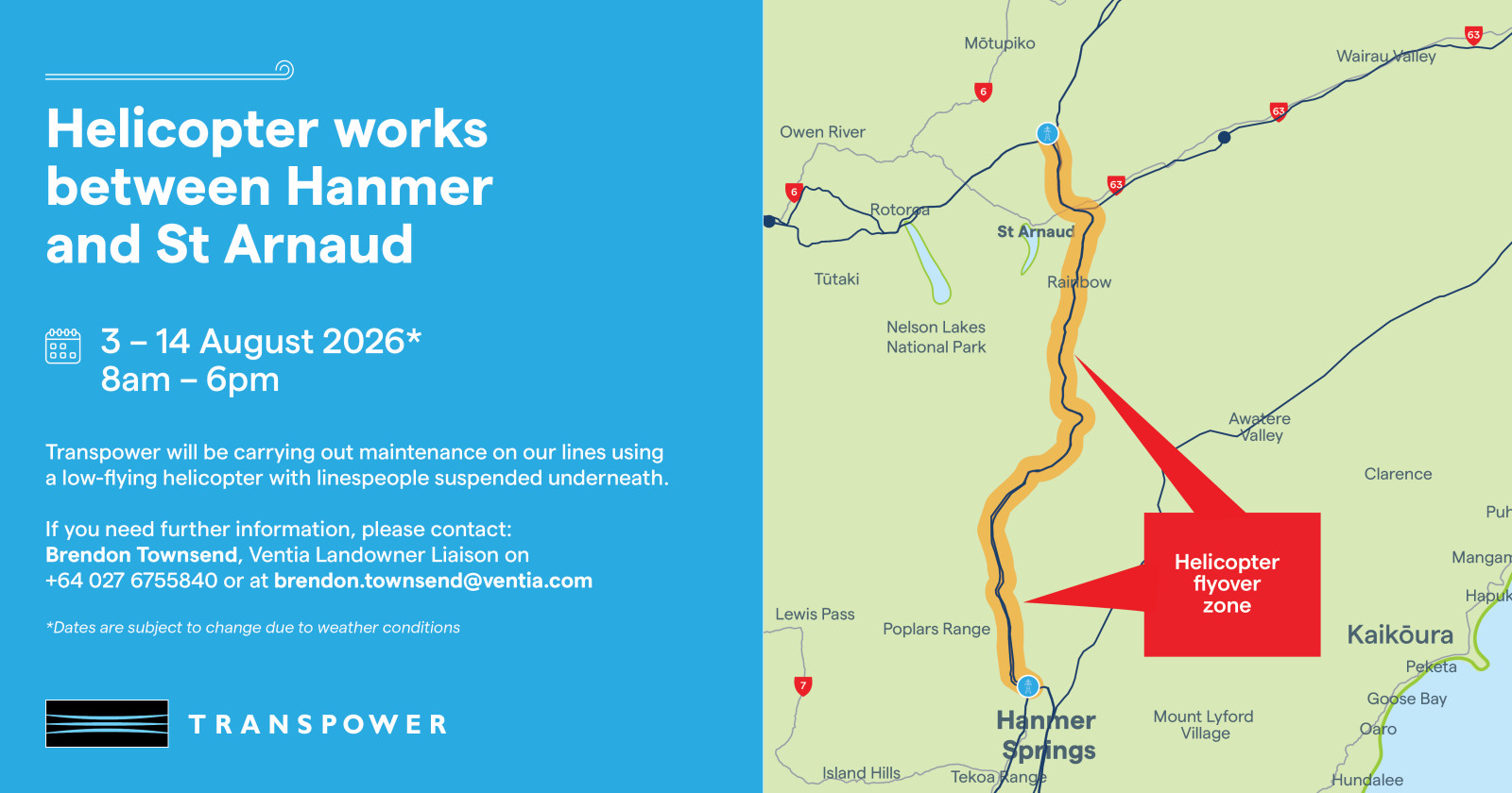 Helicopter works between Hanmer and St Arnaud